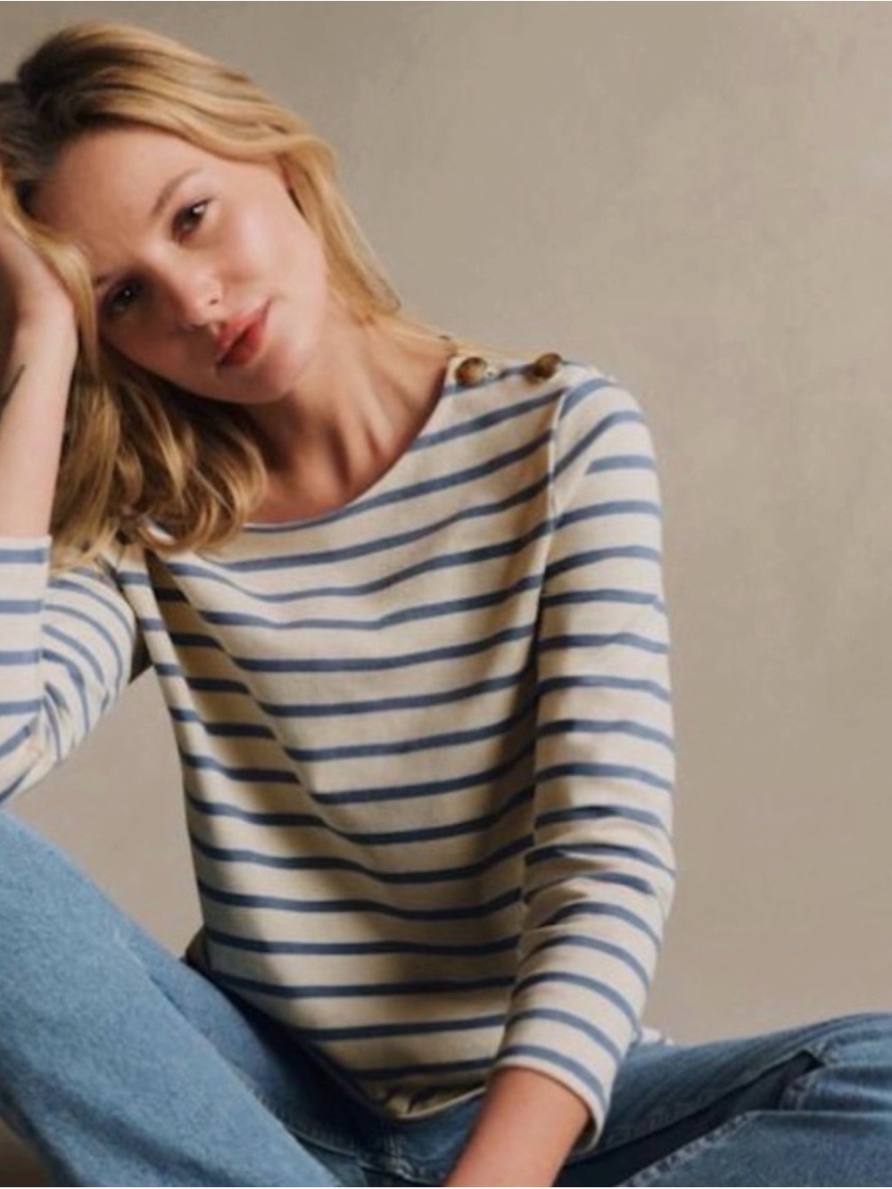 Sezane Marinere Colette Classic Striped Boatneck Top in Cream and Blue size Sm